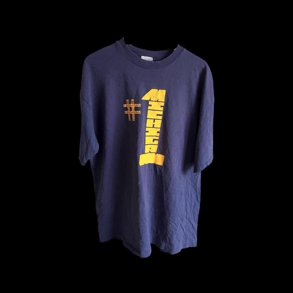 Vintage #1 University Of Michigan Wolverines Tshirt Sz XL/XXL Distressed Blue